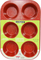 casaWare Toaster Oven 6 Cup Muffin Pan NonStick Ceramic Coated (Red Granite)