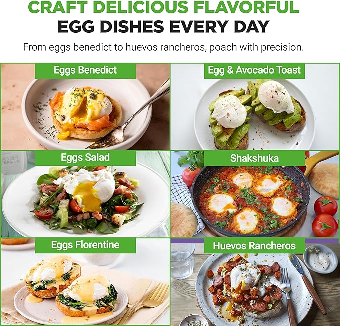 NutriChef Egg Poacher Pan Set - 7.87” Stainless Steel Poached Egg Cooker with 4 Non-Stick Poaching Cups, Glass Lid, Timer, Oven Mitt, and Spatula for Perfect Poached Eggs, Induction Compatible, Silver