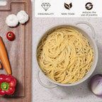 Metal Colander 5 Quart Powder Coated Self-draining Metal Strainer with Base,Kitchen Pasta Fruit Vegetable Basket with Double Handles (Sand Yellow)