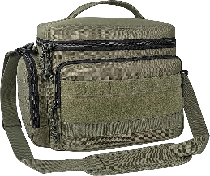 opux Tactical Lunch Box for Men, Olive Mens Insulated Lunch Bag for Adult, Leakproof Soft Lunch Cooler with MOLLE Mesh Side Pockets, Multicam Heavy Duty Lunchbox Pail for Work Women, Large, 18 Cans