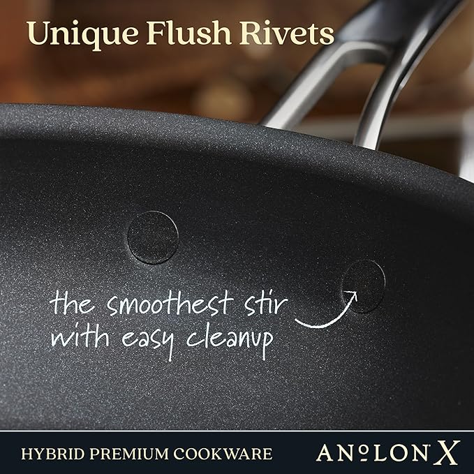Anolon X Hybrid Nonstick Induction Stir Fry Wok Pan Cookware with Lid, Dishwasher Safe, Compatible with All Stovetops, 10 Inch - Charcoal Gray