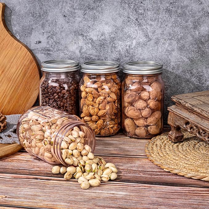 WELLIFE Pink Mason Jars 32 oz, 2 Pack Wide Mouth Mason Jars for Safe Storage, Fermenting, Pickling, DIY, Crafts Decoration