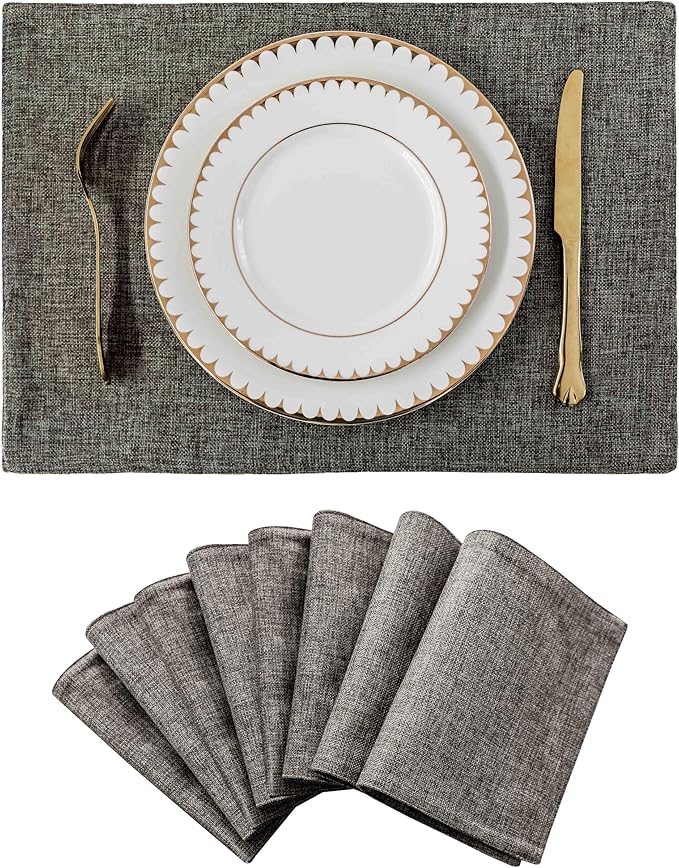 Home Brilliant Table Place Mats Fabric Cloth Placemats Set of 8 Heat Resistant Dining Linen Place Mats Kitchen, Dark Grey
