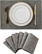 Home Brilliant Table Place Mats Fabric Cloth Placemats Set of 8 Heat Resistant Dining Linen Place Mats Kitchen, Dark Grey