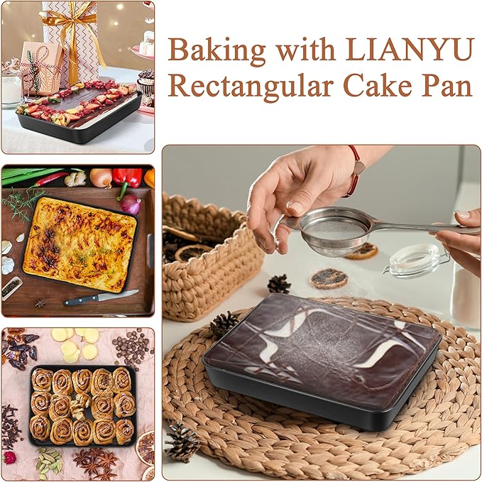 LIANYU 12⅓ x 9¾ x 2 Inch Cake Pan Set of 2, Rectangle Non-stick Baking Pan, Stainless Steel Bakeware for Lasagna Brownies Casseroles, Healthy & Easy Release