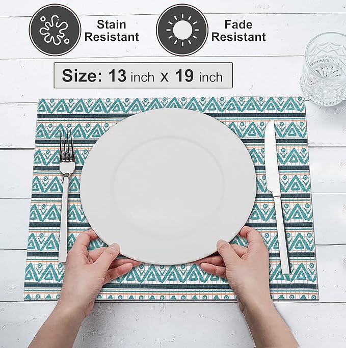 Ruvanti Placemats 100% Cotton 13x19 Inch, Dining Table Placemats Set of 6, Modern Place Mats for Dining Table Decor, Kitchen & Table Linens, Coffee Mat for Christmas Dinners - Kite