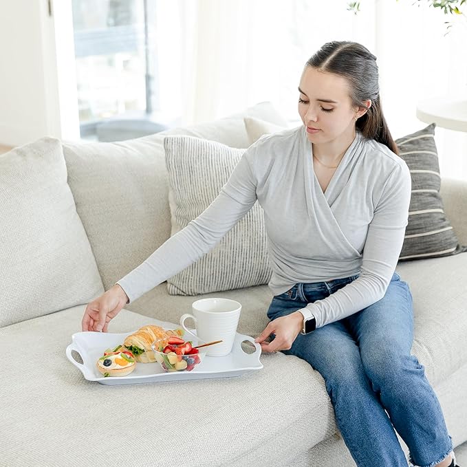 17" x 11" Melamine Large Plastic Serving Platters and Trays with Handles, Rectangular Serving Trays for Food, Dishes, Party - 3 Pcs