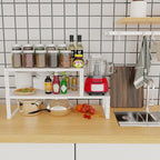 Expandable Adjustable Stackable Kitchen Organizer, Spice Rack,Metal Pantry Storage Shelves Racks,Counter Shelf for Cabinets, Countertop, Cupboard(1 Pack/Large/White)