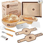 9" Round and 10" Oval Banneton Bread Proofing Baskets and Sourdough Bread Baking Supplies, A Complete Sourdough Kit with Bread Lame, Danish Whish, Bowl & Dough Scraper, 2 Bread Slings, and Baking Mat