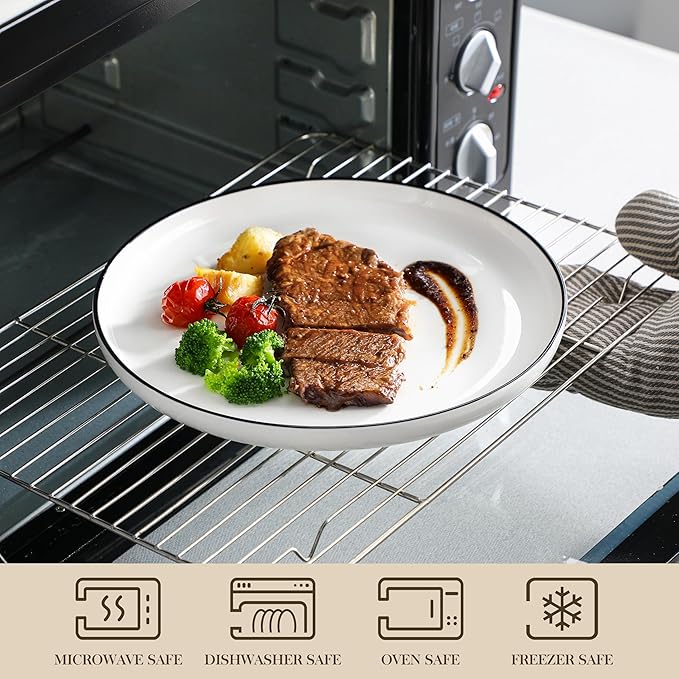 MALACASA Plates and Bowls Sets, 24 Pieces Modern Porcelain Dinnerware Set for 6 Ceramic Dishware Dishes White Kitchen Dinner Dining Ware Set wtih Black Rim Microwave and Dishwasher Safe, Series LUNA