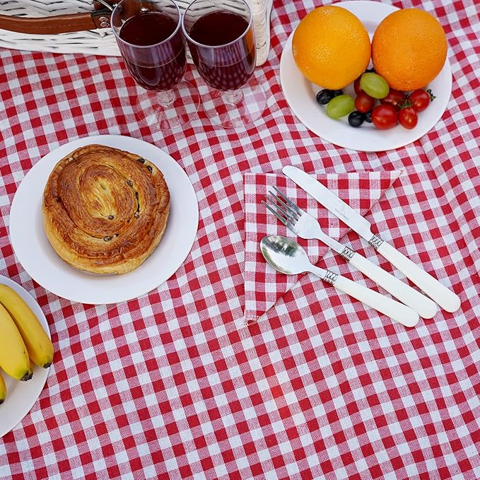 HappyPicnic Fitted Picnic Baskets Cooler Set for 4 Persons with Large Waterproof Picnic Blanket, Insulated Compartment and Cutlery Service Kit-Red