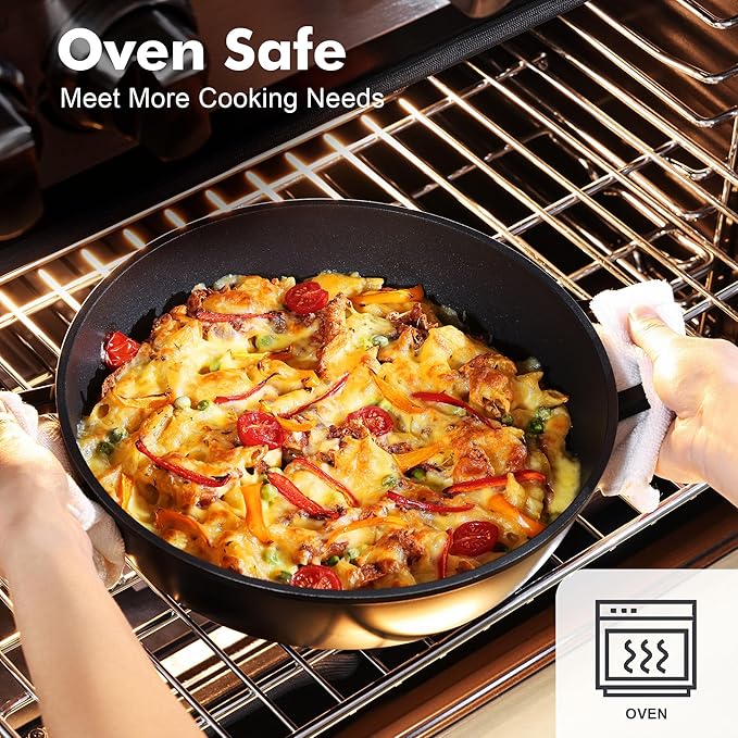 SENSARTE Nonstick Cookware Set Pots and Pans Set Kitchen Non-stick Cooking Set, Dishwasher & Oven Safe, Induction Compatible, Free of Intentionally Added PFOA/PFOS, 15pcs, Black