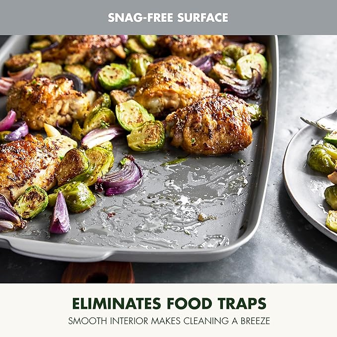 GreenPan Premiere Ovenware Healthy Ceramic Nonstick 4 Piece Bakeware Set, PFAS-Free, Rectangular, Square, Quarter, Half Sheet Baking Pans, Warp-Free, Oven Safe to 600F, Dishwasher Safe, Gray