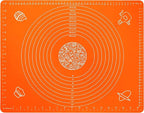 Silicone Baking Mat for Rolling Pastry Dough with Measurements, 19.7" x 15.7" BPA Free Non stick and Non Slip Orange Table Sheet Baking Supplies for Bake Pizza Cake