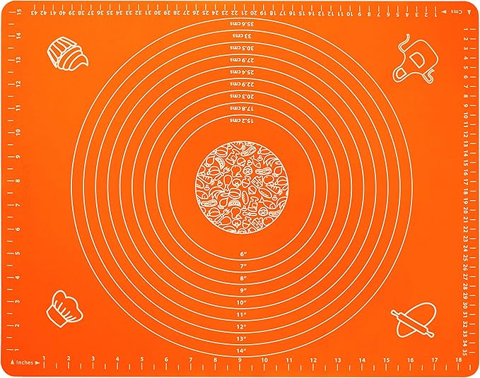 Silicone Baking Mat for Rolling Pastry Dough with Measurements, 19.7" x 15.7" BPA Free Non stick and Non Slip Orange Table Sheet Baking Supplies for Bake Pizza Cake