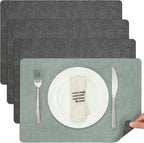 Myir JUN Dual Sided Faux Leather Placemats Set of 4 for Indoor Outdoor Dining Tables, Square Non-Slip Washable Wipeable Table Mats (Gray Sage Green)