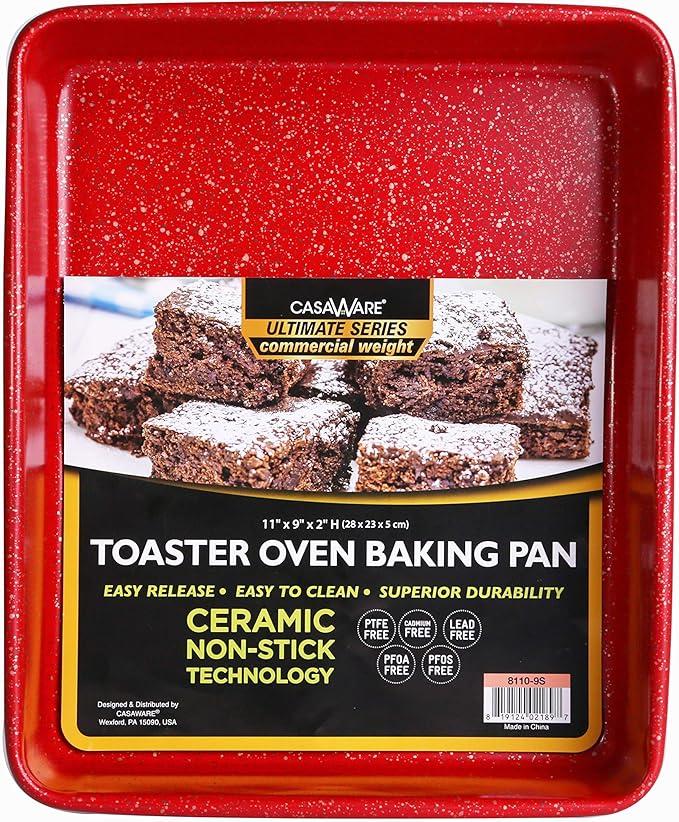 casaWare 11 x 9 x 2-inch Toaster Oven Ultimate Series Commercial Weight Ceramic Non-Stick Coating Baking Pan (Red Granite)