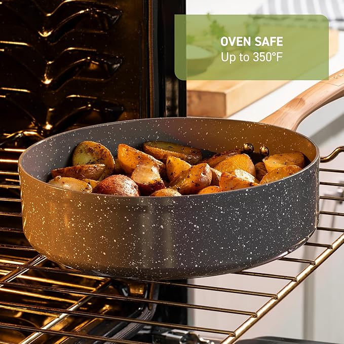 T-fal Revive Ceramic Cookware Sets, Pots and Pans Set Nonstick, (12 pieces), Ceramic Non stick Coated, Frying Pan, Oven Safe Up To 350°F, Grey Granite