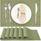 Myir JUN Placemats Set of 6, Vinyl Woven Placemats Place Mats Indoor Washable Table Mats Non-Slip Place mats for Dining Table (Green, Set of 6)
