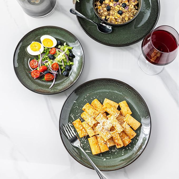 LERATIO Ceramic Dinner Plates Set of 6, 10.5 Inch Handmade Reactive Glaze Porcelain Plates, Coupe Shape Dinnerware Dishes Set for Kitchen,Oven& Microwave & Dishwasher Safe, Scratch Resistant-Green