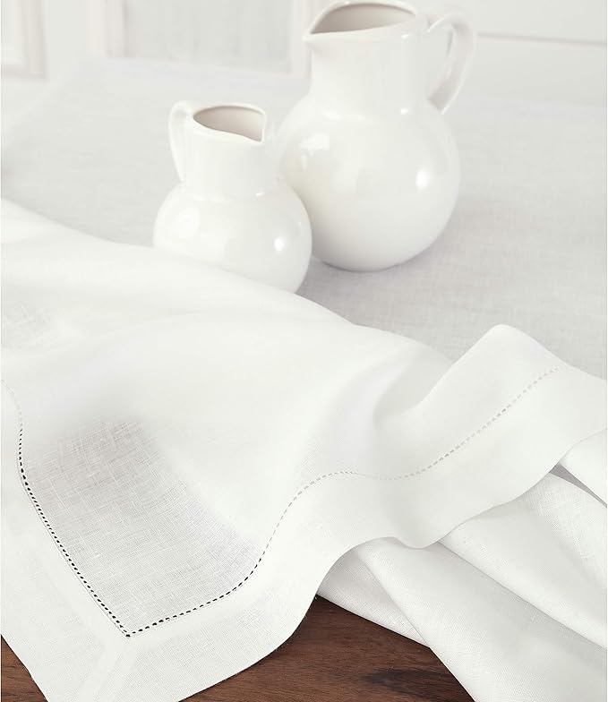 Solino Home Linen Tablecloth 60 x 108 Inch - Classic Hemstitch 100% Pure Linen White Table Cloth for Rectangle Tables - Machine Washable Tablecloth for Summer, Fall, Autumn, Halloween