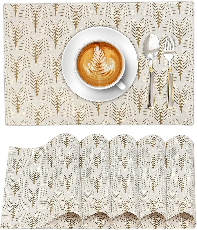 Ruvanti Placemats 100% Cotton 13 x 19 Inch, Dining Table Placemats Set of 6, Modern Place Mats for Dining Table Decor, Kitchen and Table Linens, Coffee Mat for Christmas Dinners - Luminous