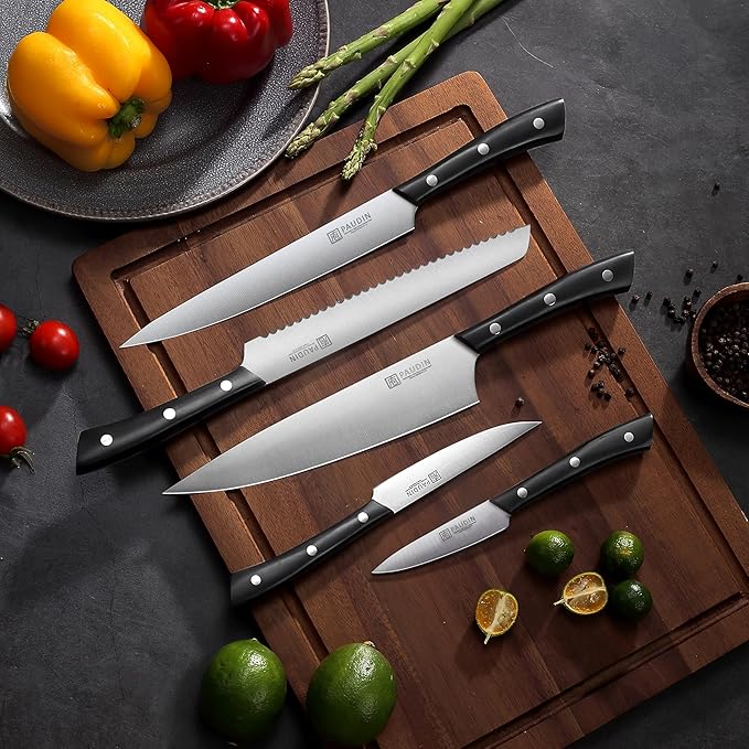 PAUDIN Knife Block Set, 15-Piece Knife Set with Block, High Carbon German Steel Kitchen Knife Set with Block and Sharpener, Sharp Knives Set for Kitchen, Precision Cutting with Ergonomic Handle