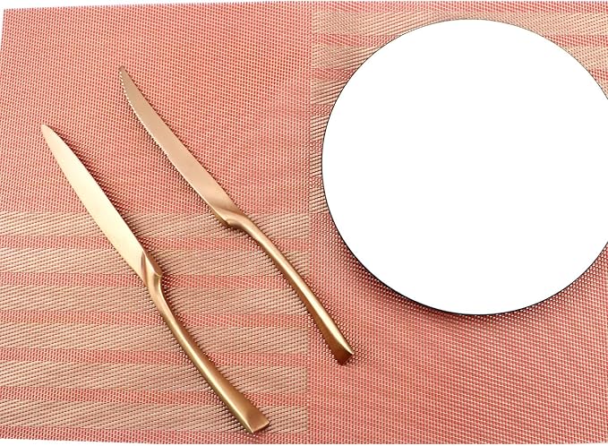 6-Piece Flatware Set,Extra Thick Heavy Duty - 18/10 Stainless Steel Cutlery Sets,High Matte Finish Rose Gold Flatware Sets Service for 1,Multipurpose Use for Home,Kitchen Utensil Sets