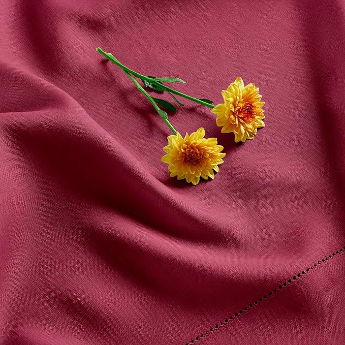 Solino Home Beet Linen Tablecloth 60 x 108 Inch - 100% Pure Linen Hemstitch Table Cloth for Rectangle Tables - Classic Hemstitch, Machine Washable Tablecloth for Summer, Fall, Autumn