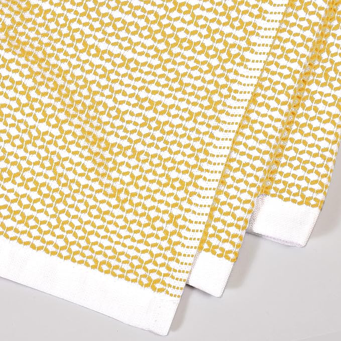 Realm 100% Cotton Dobby Textured Kitchen Dish Cloths | Ochri Yellow 13" x 13" Inch Soft, Plush & Absorbent Quick Drying Dish Towels (6 Pack)