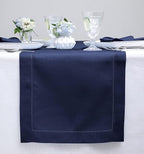 Solino Home Linen Navy Table Runner 36 Inches - Classic Hemstitch, 100% Pure Linen Coffee Table Runner 14 x 36 Inch Ideal for Dresser Tables - Summer, Fall, Autumn, Halloween
