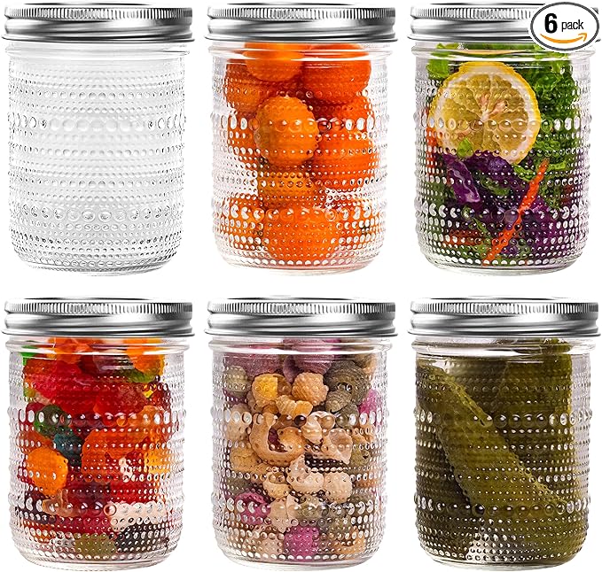 Mason Jars 16 Oz with Lids 6 Packs, Vintage Wide Mouth Glass Canning Jar for Pickling, Fermenting, Storing, Canning, Home Decor, Salad Jam and DIY Crafts