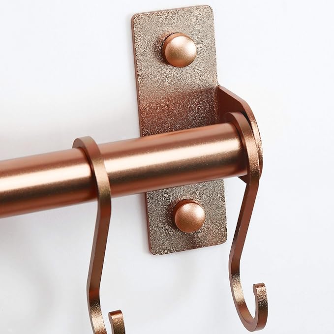 Dseap Kitchen Utensil Holder Hanger, Pot and Pan Rack Wall Mounted, Kitchen Rail with 8 Hooks for Hanging Cooking Utensils, Mugs, Spoons, Wall Mounted, Rose Gold, Pack of 2