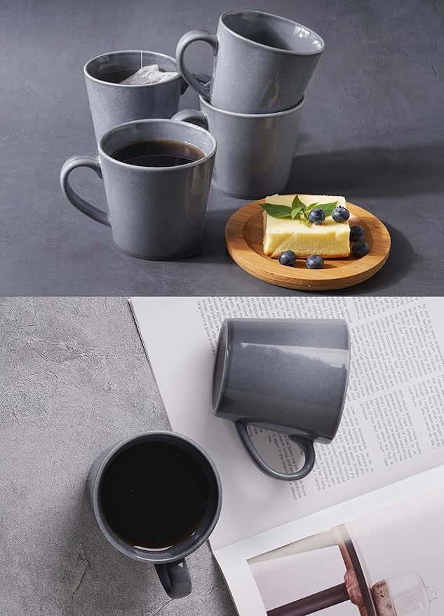 famiware Coffee Mug Set of 4, Annecy 14 oz Ceramic Reusable Cups Set with Handle, Microwavable and Dishwasherable Stoneware Drinkware Set for Tea, Milk, Water, Misty Blue