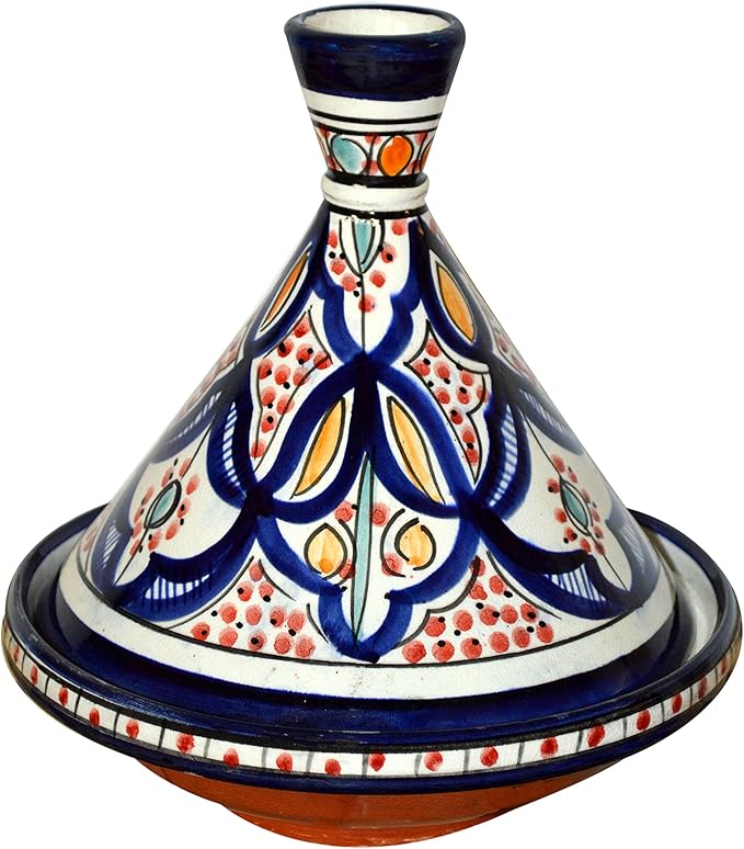 Moroccan Handmade Serving Tagine Exquisite Ceramic With Vivid colors Original 8 inches Across