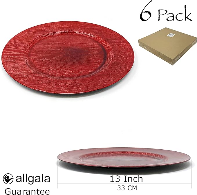 allgala 13-Inch 6-Pack Heavy Quality Round Charger Plates-Grain Red-HD80303