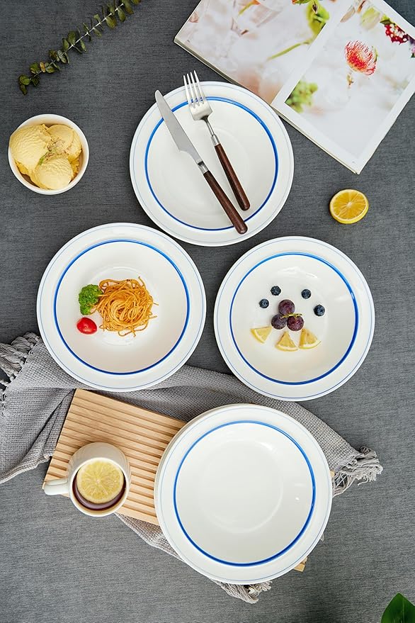 9-inch Porcelain Dinner Plate Set of 6 - Microwave, Oven and Dishwasher Safe, Scratch Resistant. (9-inch Blue)