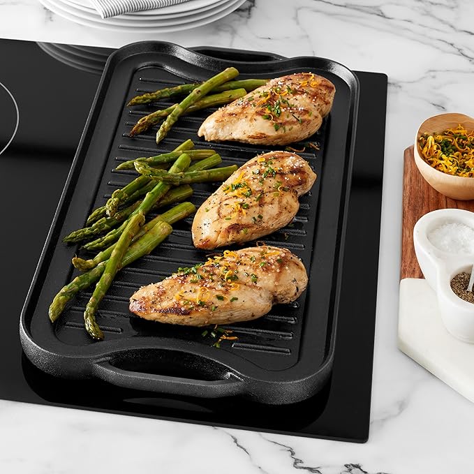 Amazon Basics Pre-Seasoned Cast Iron Reversible Rectangular Grill/Griddle, Black, 20 x 10.63 x 0.98 inch
