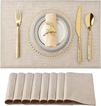 Cloth Placemats Set of 8 - Double Thickened Easy to Clean Linen Style Fabric Placemats - Machine Washable Placemats - Heat Resistant Non-Slip Table Mats (Light Linen, 8)