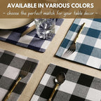 Native Fab Table Runner Buffalo Check Plaid 100% Cotton - 13x102 Inches Kitchen Dining Table Decoration for Indoor Outdoor Farmhouse Home Party Decor -Navy Blue and White