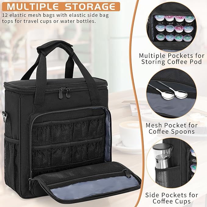 Coffee Maker Carrying Bag Compatible with Keurig K-Mini or K-Mini Plus, Single Serve Coffee Brewer Portable Storage Bag with Extra Pockets, Storage Tote Case With Shoulder Strap
