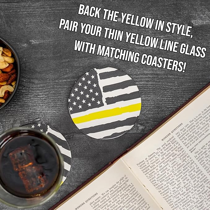 Blue Ridge Mountain Gifts - Thin Yellow Line Whiskey Glass - Personalized Dispatch Glass, 911 Dispatch Appreciation, Yellow Line Merch, First Responders Gift, Custom Barware, Thin Gold Line Flag