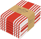 Urban Villa Kitchen Towels 100% Cotton Pack of 6, Highly Absorbent Quick Drying Super Soft Premium Dish Towels for Kitchen with Hanging Loop Hand & Tea Towels - 20x30 Inch, (Red & White, Striped)