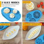 CraftyCrocodile Egg Slicer for Hard Boiled Eggs - 3 Slice Modes Egg Cutter, Heavy Duty, Stainless Steel Dicer - Kitchen Chopper Tool for Strawberry, Mushroom, Grape, Cherry Tomato - Blue