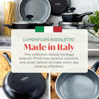Rigoletto 8” Nonstick Frying Pan Skillet, Made in Italy, Vesuvio Layered Ceramic PFAS-Free Surface, Induction Ready, Dishwasher & Metal Utensil Safe, Granite Finish, Stay-Cool Handle, Black