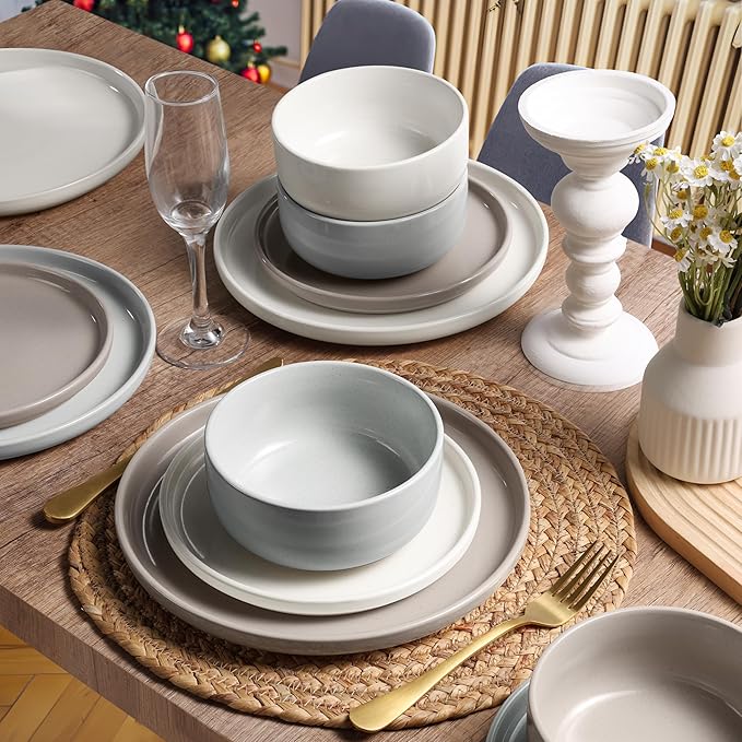 HaWare Stoneware Dinnerware Sets, 18-Piece Plates and Bowls Set for 6, Dishes Set for Home Restaurant, Speckled Multicolor
