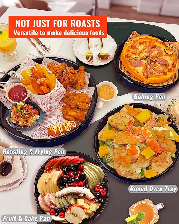 Baking Pans Set Round Roasting Dish 4-Pack 9/10/12/14 Inch Enamel Non Stick Large Bakeware for Cake Bread Pie Pizza Turkey Steak, Non-Toxic Oven Dishwasher Safe Christmas Cookware