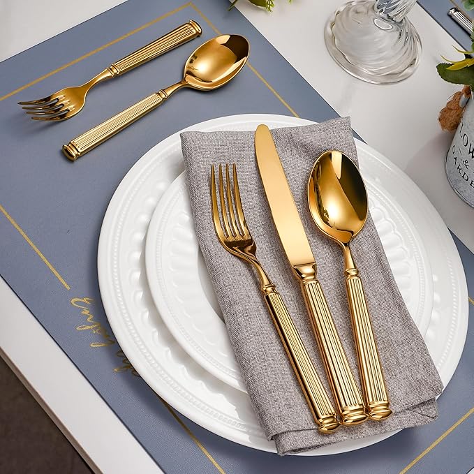 20-Piece Heavy Duty Gold Silverware Set for 4, 18/10 Stainless Steel Flatware Gold, Extra Thick Heavy Weight, Ideal for Wedding Gift