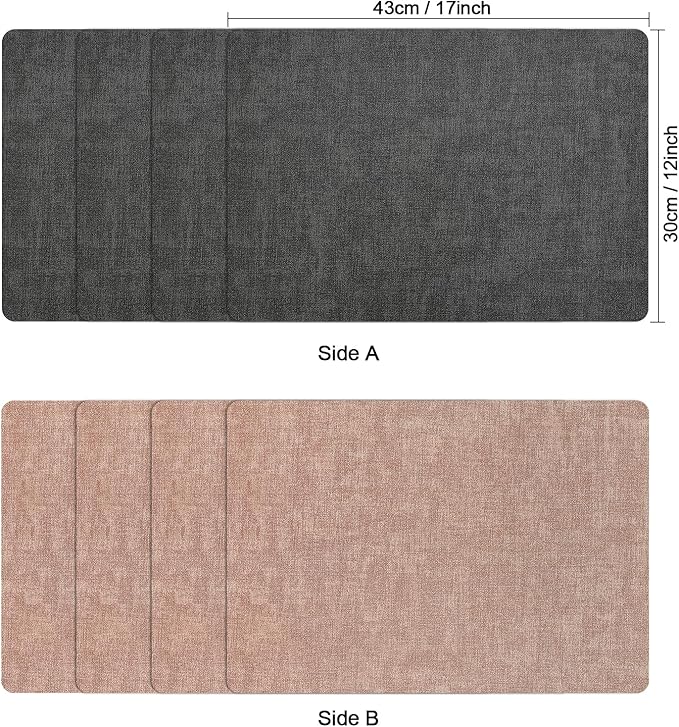 Myir JUN Placemats Dual Sided, Faux Leather Place Mats Set of 8 Indoor Placemats for Dining Table Non-Slip Washable Placemats Heat Resistant Outdoor Table Mats (Set of 8, Gray Pink)
