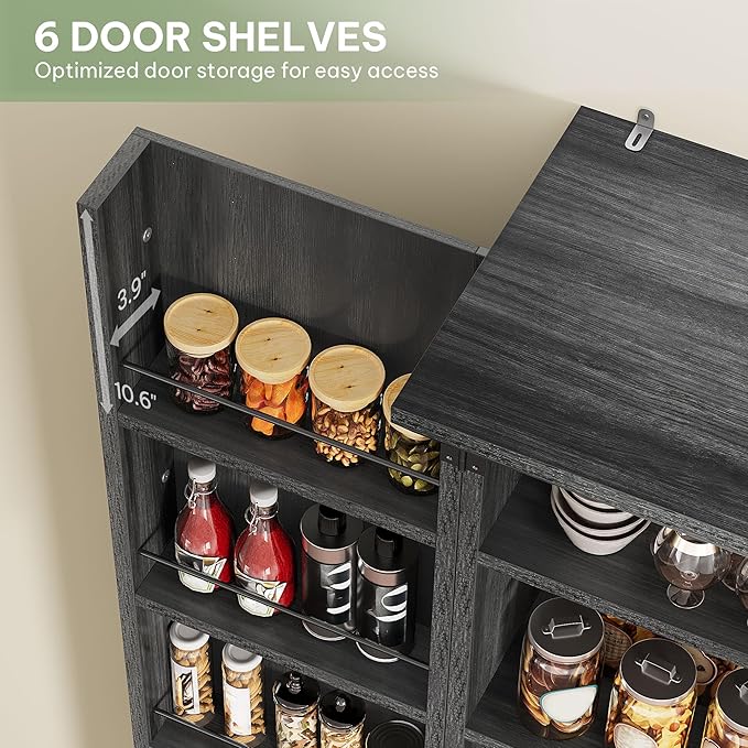 YITAHOME Pantry Cabinet, 71-Inch Tall Freestanding Storage Cabinet with 4 Drawers, Farmhouse Cupboard with Doors Storage, Adjustable Shelves, for Living Room, Dining Room, Gray Oak